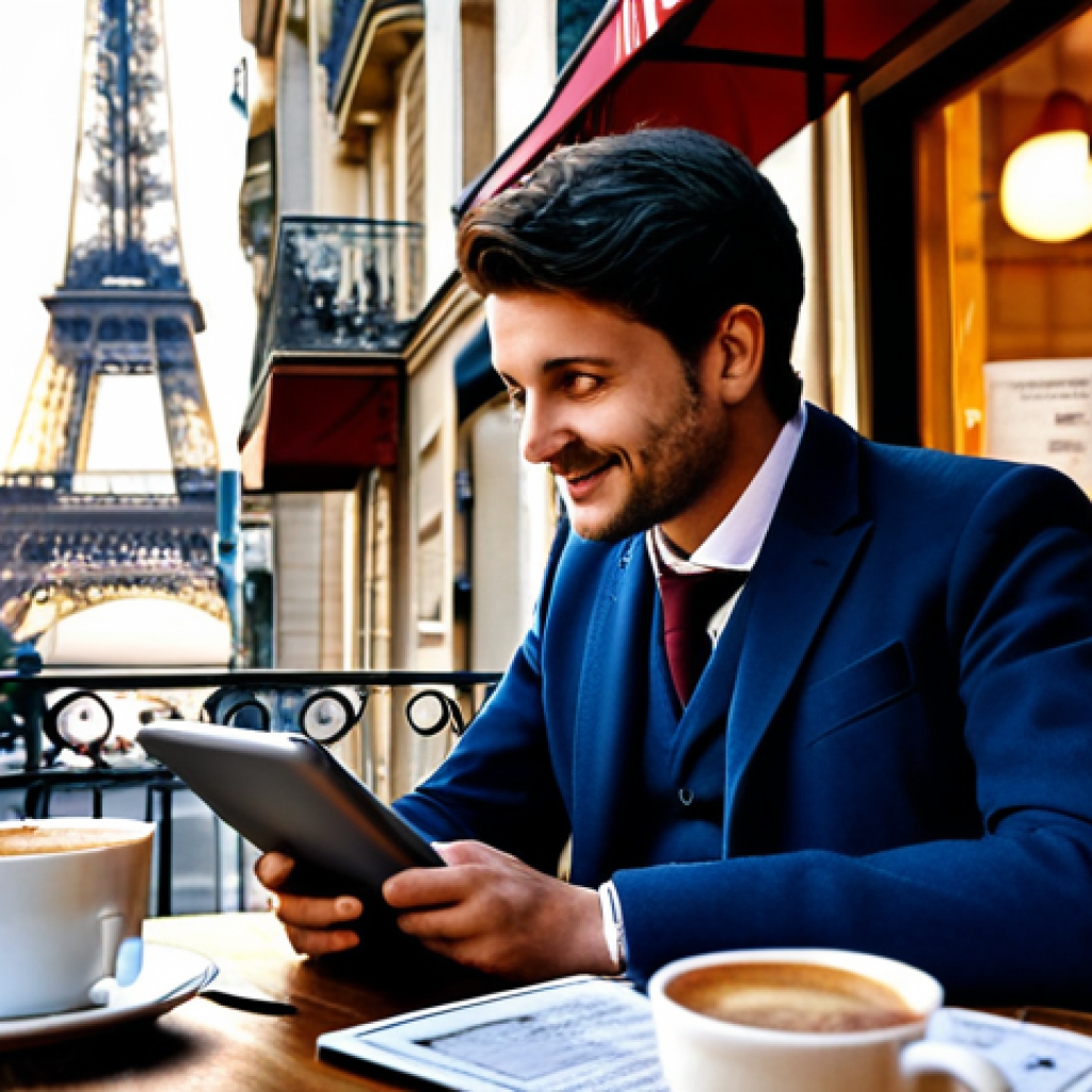 프랑스어 프랑스어와 AI 번역기 - **Prompt 1: Seamless AI Translation in a Parisian Cafe**
    "A vibrant, realistic image of a person...