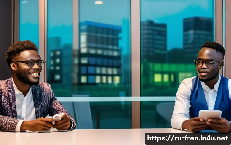 프랑스어 사용 증가 추세 - A vibrant, photorealistic scene inside a modern Abidjan co‑working hub during golden hour: a mixed g...