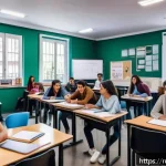 프랑스어 남아메리카 프랑스어 사용 국가 - A vibrant university classroom in Buenos Aires filled with diverse South American students enthusias...