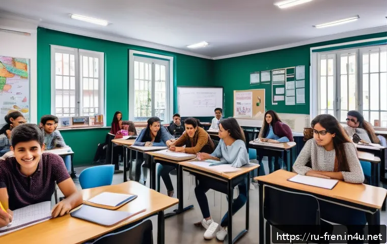 프랑스어 남아메리카 프랑스어 사용 국가 - A vibrant university classroom in Buenos Aires filled with diverse South American students enthusias...