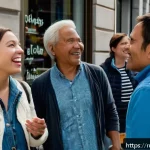 프랑스어 프랑스어와 퀘벡 불어 비교 - A vibrant street scene in Quebec City showcasing everyday life: people speaking animatedly with visi...