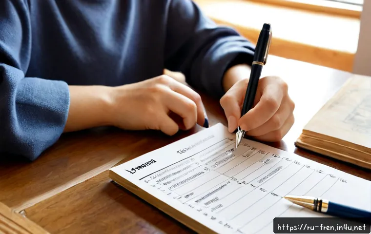 프랑스어 자주 쓰는 동사 정리 - Photorealistic overhead view of a Russian adult learner studying common French verbs at a tidy woode...
